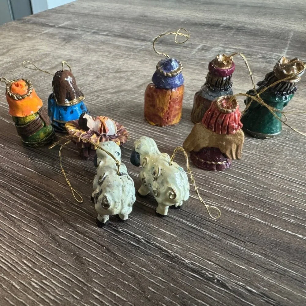 Set of 9 Miniature Nativity Christmas Ornaments